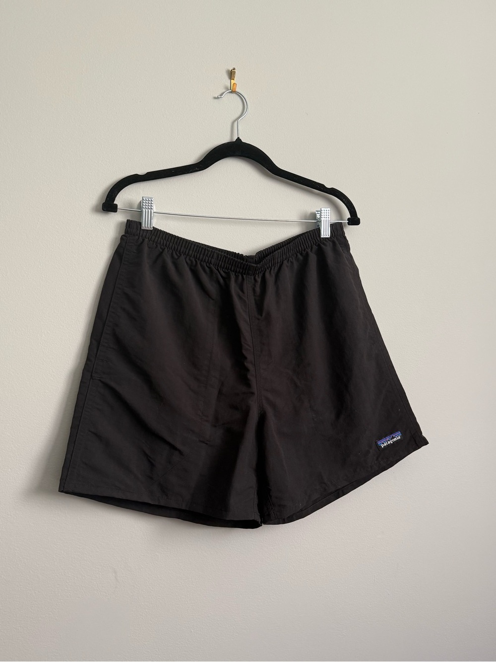 Men's Medium Size Rectangle Logo Black 5" Baggies Shorts by Patagonia